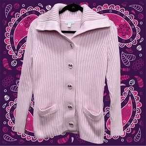 Charter Club Women’s Button Down Pink Cardigan With Pockets Medium
